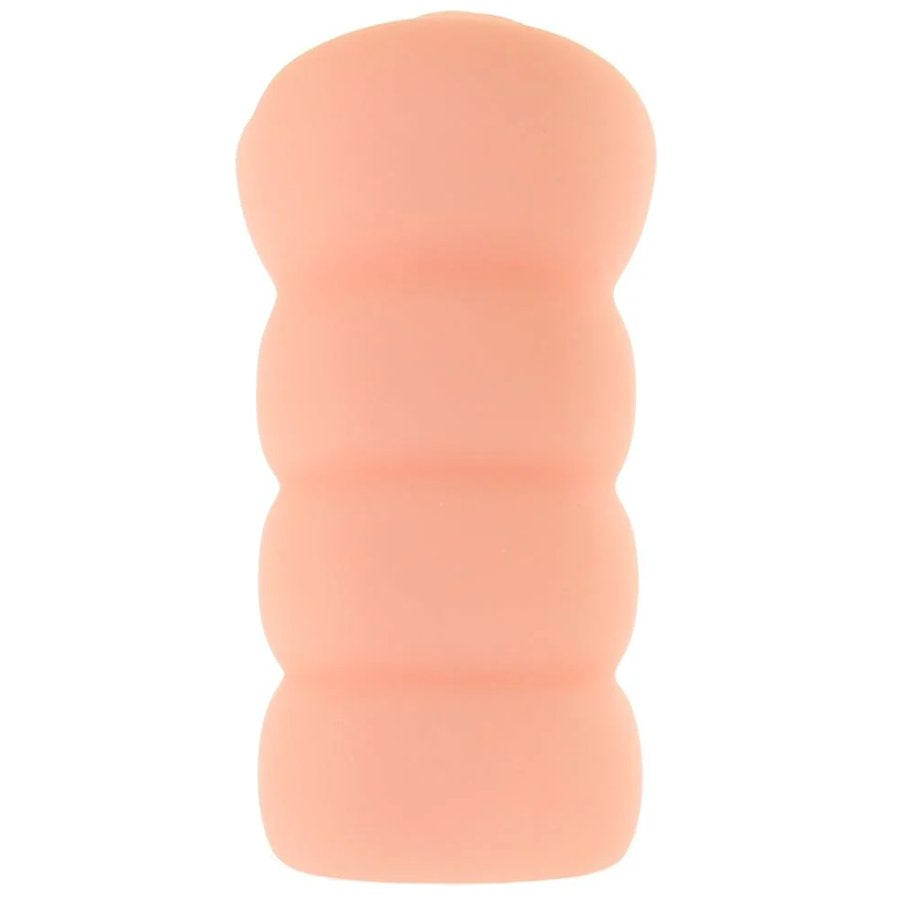 Top-down look at the AJ Applegate Pussy stroker. It isn't textured. It looks smooth and bubbled. | Kinkly Shop