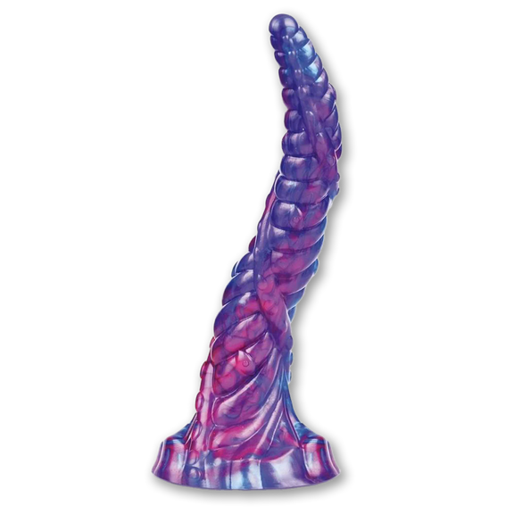 The Alien Nation Serpentine in front of a plain white background. The dildo is very long and ribbed. | Kinkly Shop