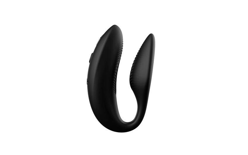 Side profile of the We-Vibe Sync 2. The clitoral end has the motor and it's much thicker than the thinner insertable end of the vibrator. | Kinkly Shop