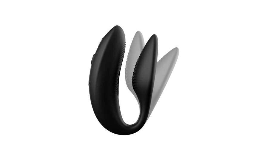 An image of the We-Vibe Sync 2 with multiple images of the Sync 2 superimposed overtop of it. It showcases how flexible the insertable shaft of the Sync 2 is. | Kinkly Shop