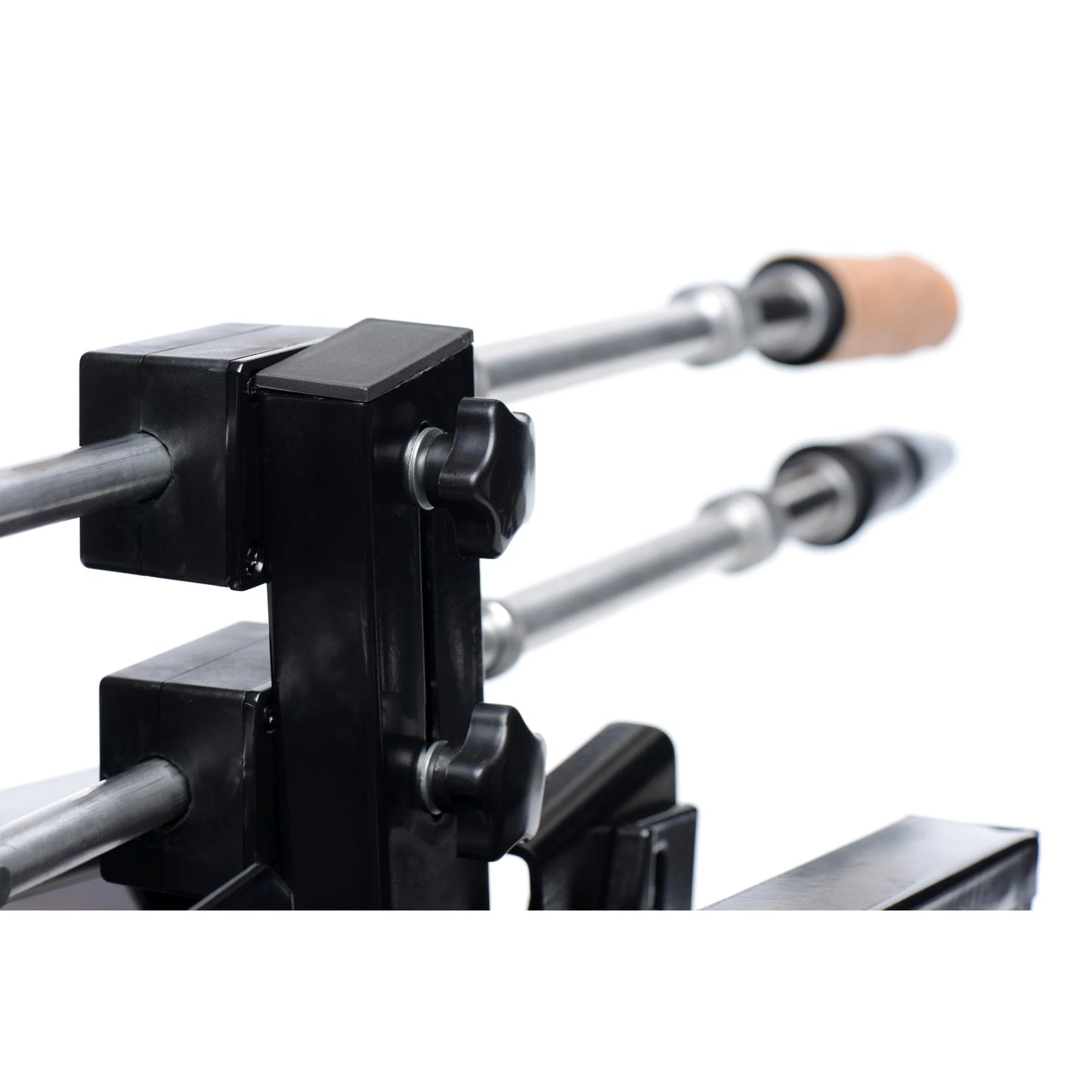 A close-up on the turn dial knobs that allow for adjustability of the two thrusting arms on the Athena's Ultimate Sex Machine | Kinkly Shop