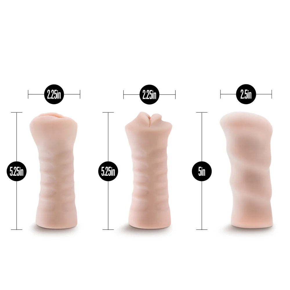 All three strokers shown next to one another with measurements shown superimposed over top of each one of the three strokers. | Kinkly