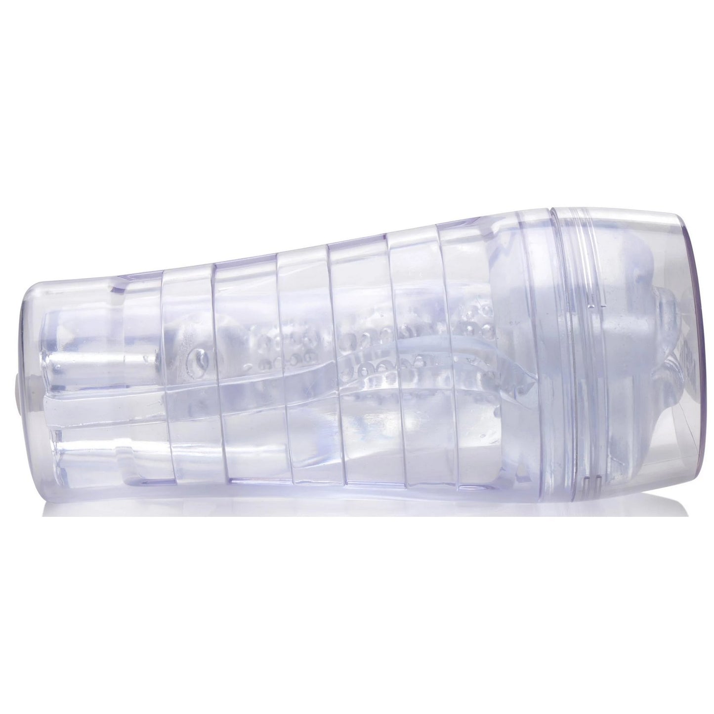 A side view of the Courtney Diamond Deluxe Clear Mouth stroker. | Kinkly Shop