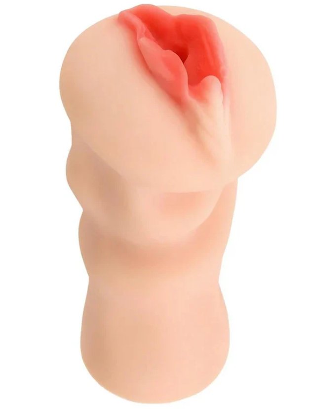 View of the side of the Eva Angelina Pussy stroker. It has slightly rippled walls. | Kinkly Shop