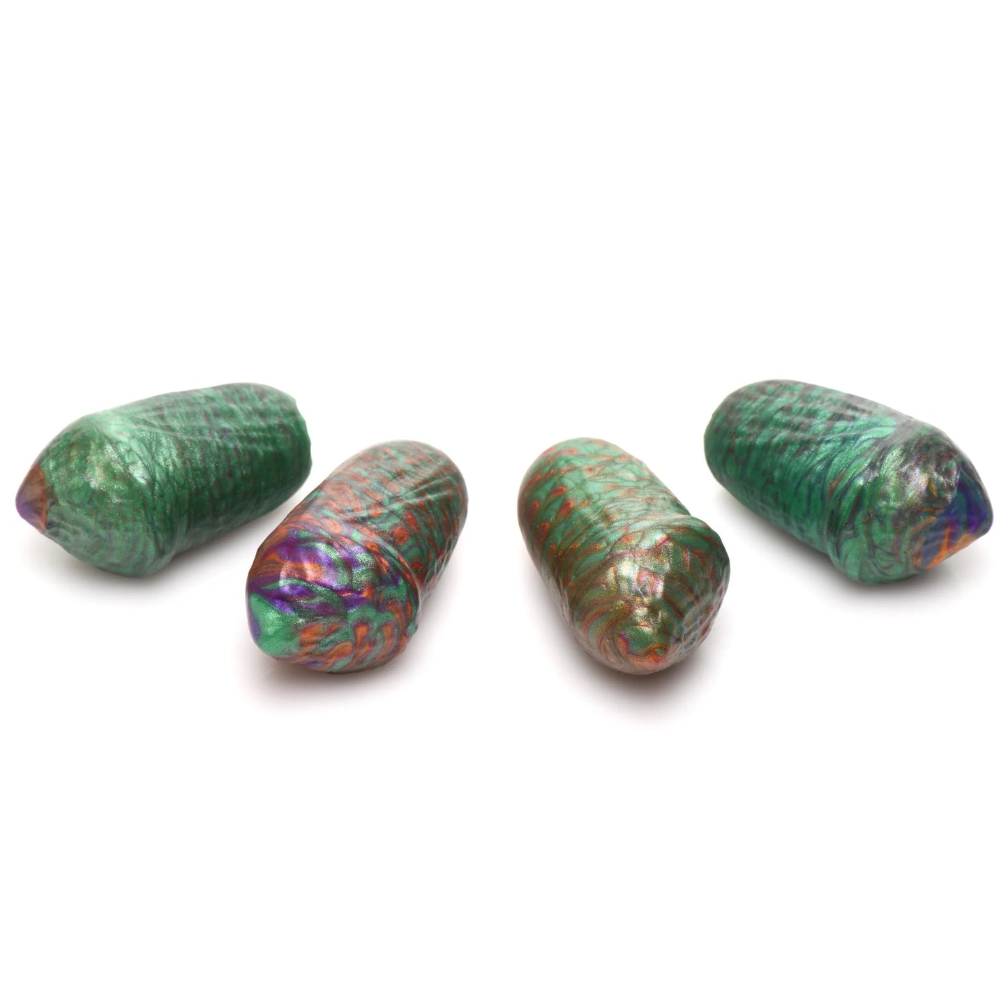 The 4 included silicone eggs. Each one looks like a chrysalis with unique multi-color designs. | Kinkly Shop