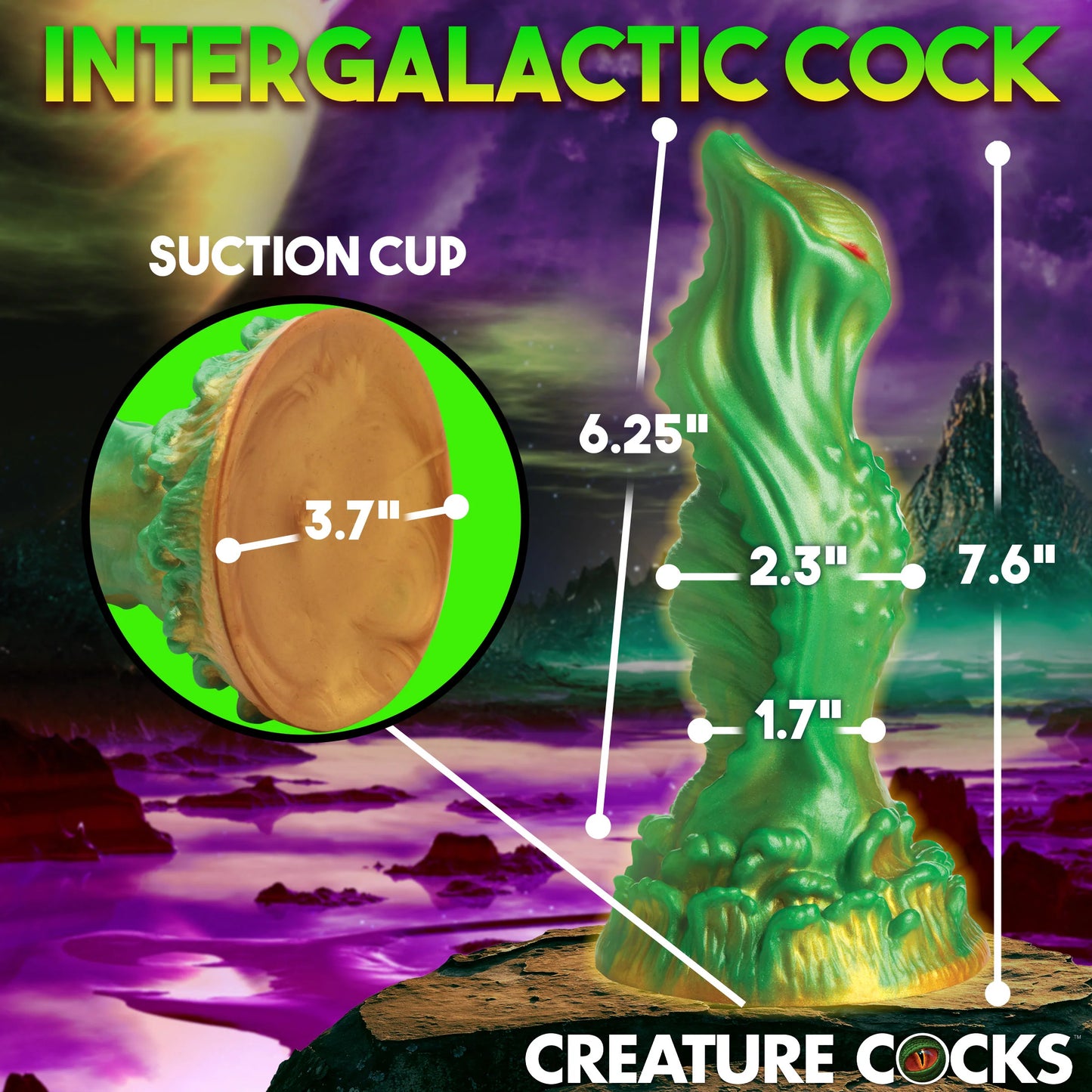 The Creature Cocks Nebula with measurements superimposed over all of its areas. All measurements can be found in the product text description. | Kinkly Shop