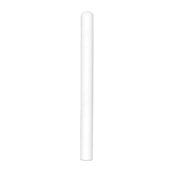 The Cutie Pies Dry Stick up against a white background. It almost blends in entirely. It looks like a plain white cylinder with a rounded tip on one side. | Kinkly Shop