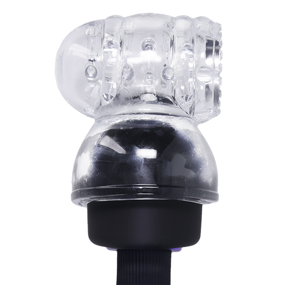 The Merci Cock Teaser Wand Attachment shown attached to the head of the Merci wand massager. | Kinkly