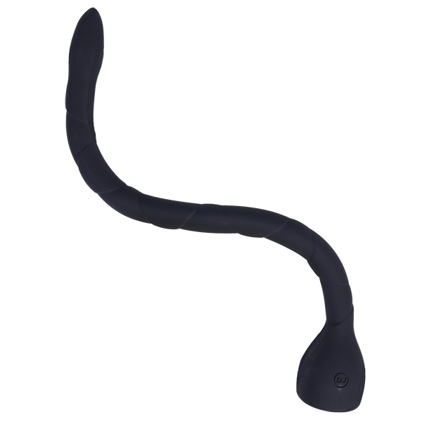 The S-shape of the Merci In Deep. This showcases how flexible the dildo's length is for anal depth training. | Kinkly