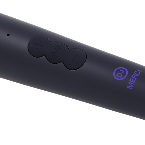 Close-up of the three buttons on the handle of the Merci Power Wand. | Kinkly