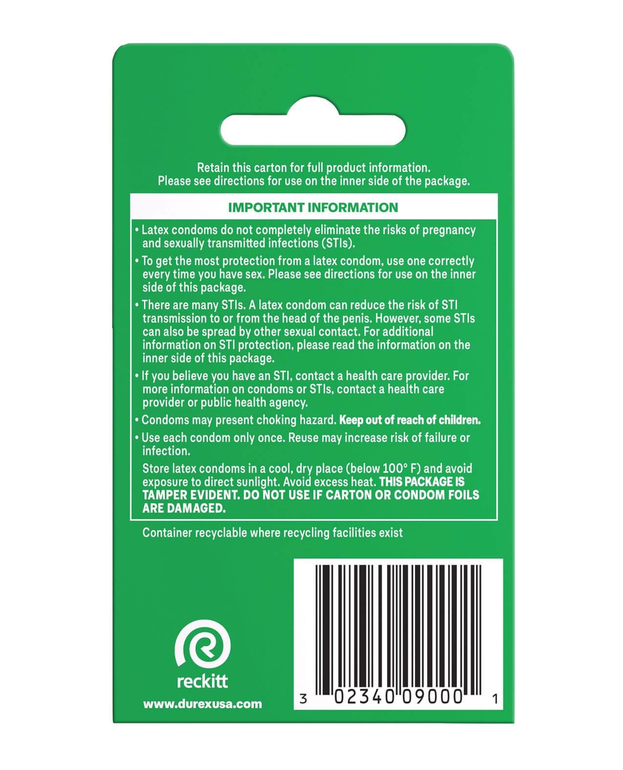 Backside of the 3-pack of the Durex Tropical Condoms. It has important safety condom information. | Kinkly Shop