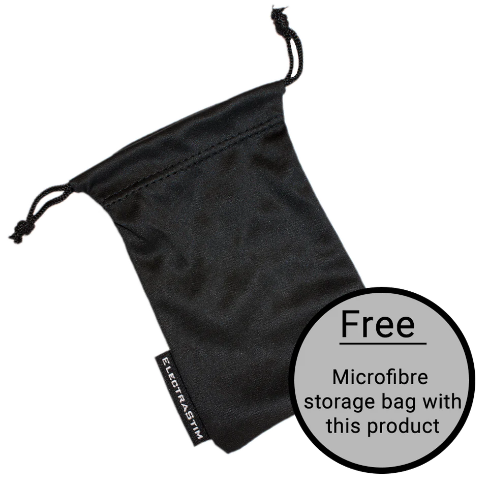 A black drawstring storage bag lays flat on the ground. Text on the image reads: "Free microfiber storage bag with this product." | Kinkly