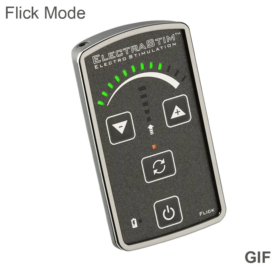 GIF shows the ElectraStim Flick being flicked to showcase its moving response design. | Kinkly