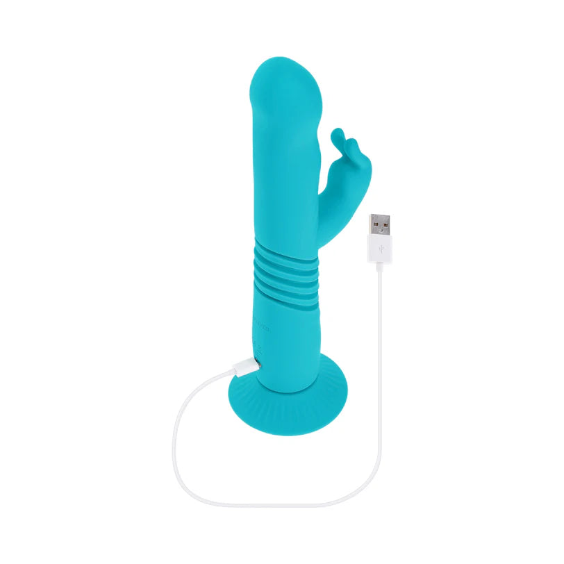 The Evolved Bunny Hop shown plugged into the charging cable that it comes with. | Kinkly