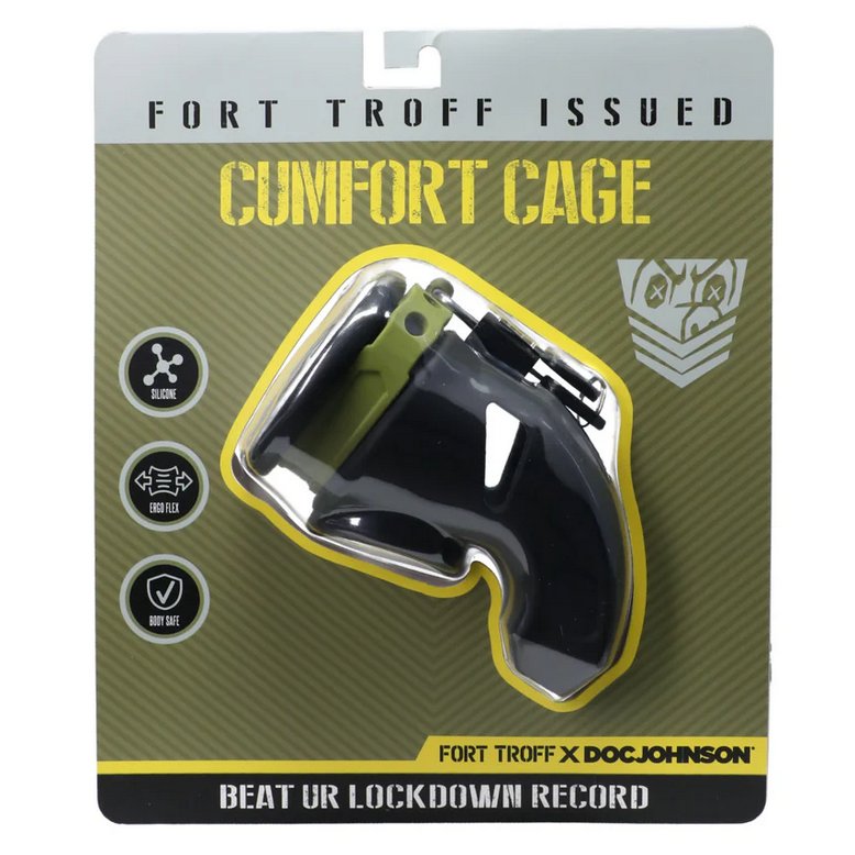 Packaging for the Fort Troff CUMfort Cage | Kinkly Shop