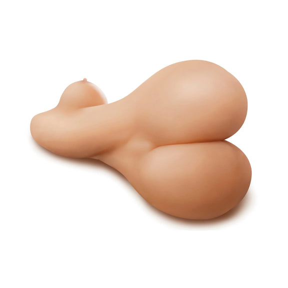The Fuck Me Silly: Mega Slut shown twisted, showcasing that the backside of the stroker has realistic curves on the butt. | Kinkly Shop
