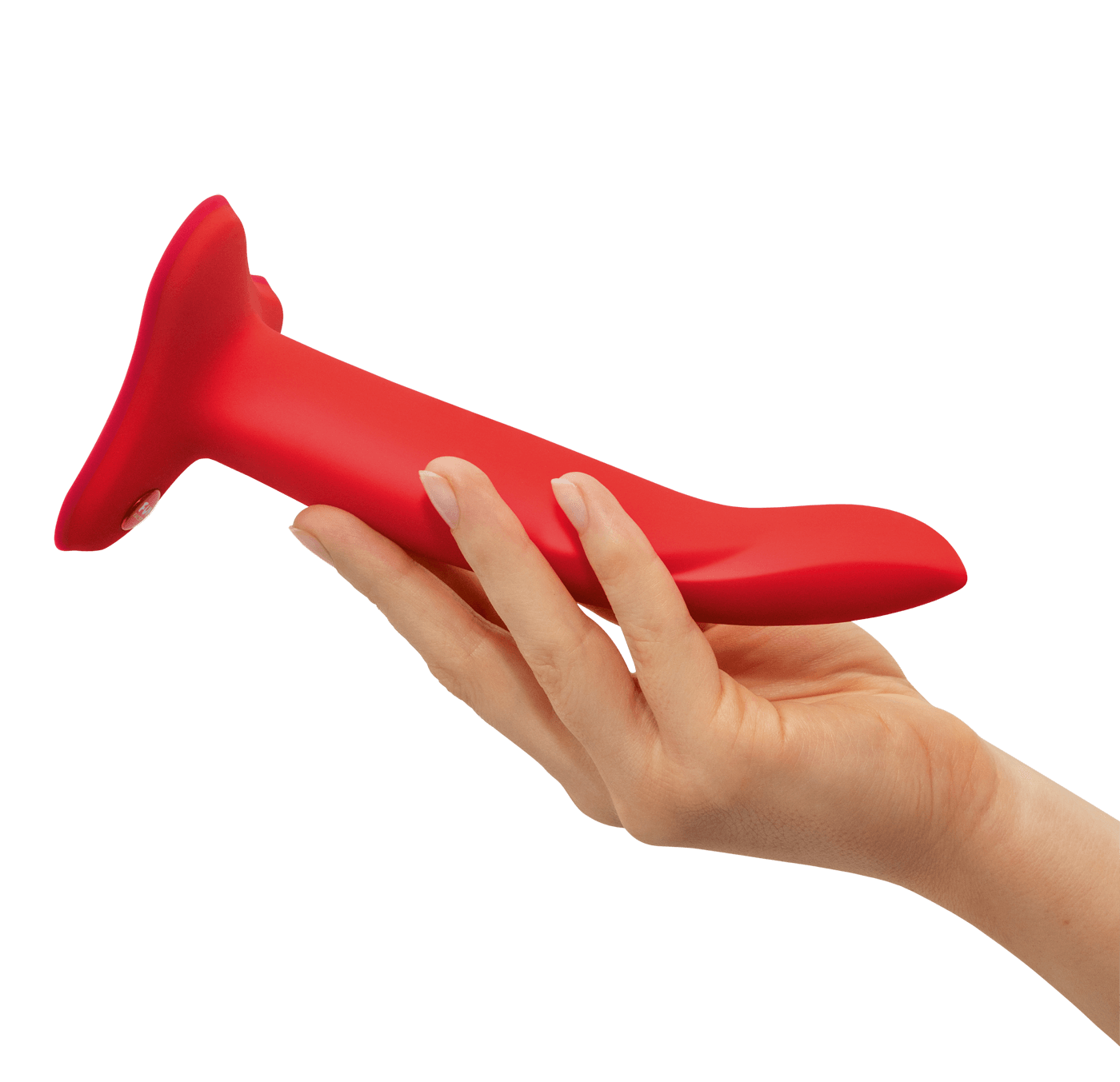 A hand holds the Medium Fun Factory Limba Flex dildo. It looks like it's about the thickness of three fingers. It's noticeably longer than the person's outstretched hand from palm to fingertip. | Kinkly Shop