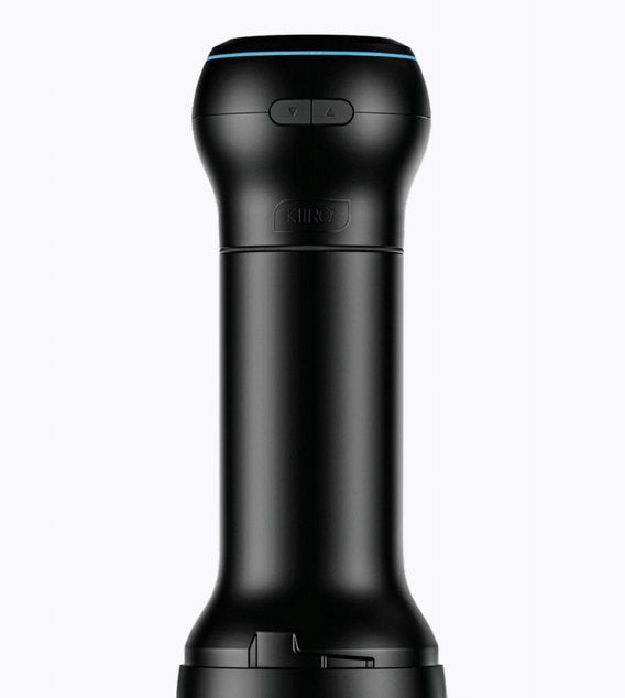 Close-up shows the KIIROO Power Blow screwed onto the top of a stroker. The usual top of the stroker is unscrewed to be able to screw on the Power Blow and unlock the Power Blow functionality in any compatible KIIROO stroker. | Kinkly Shop