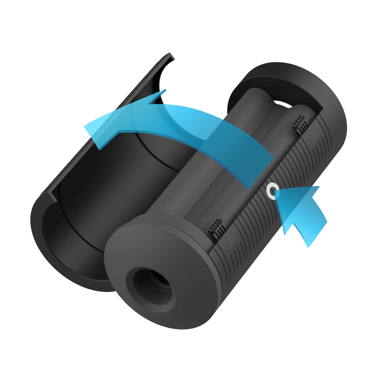 An illustrated image shows the side panel of the KIIROO Titan Interactive Vibrating Stroker popped open. | Kinkly Shop