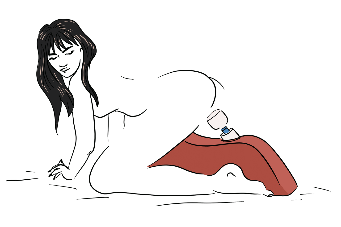 A naked person is on all fours on top of a bed. The Liberator Wanda is in-between their knees, holding a wand massager head at an angled height. The person is backing themselves onto the wand massager's head for hands-free pleasure. | Kinkly Shop