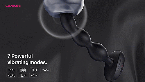 GIF showcases the Lovense Ridge's vibrating tip pressed up against a moving object. It looks like a lot of powerful movement. Text on the GIF reads "7 powerful vibrating modes" | Kinkly Shop