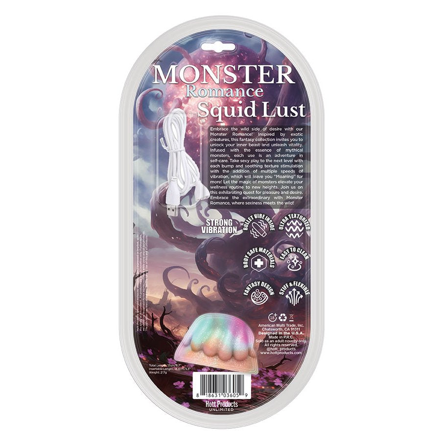 Backside of the Monster Romance Vibrating Squid Lust packaging | Kinkly Shop