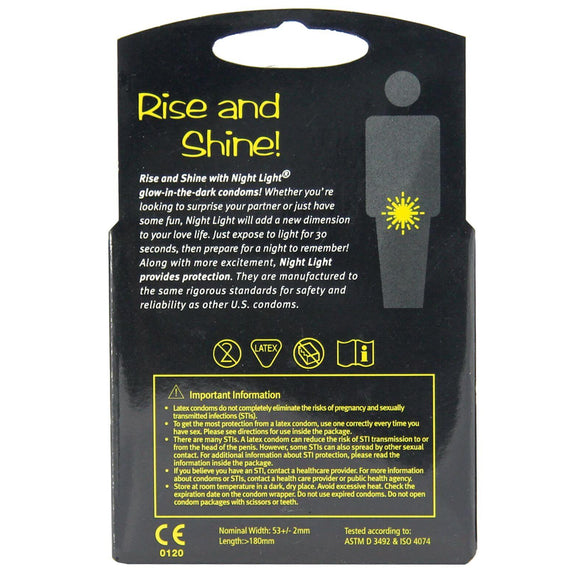 Condones Night Light que brillan en la oscuridad (paquete de 3)