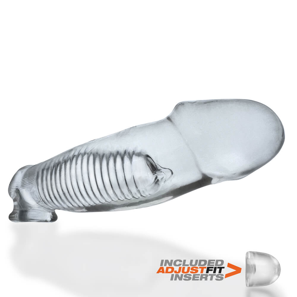 Close-up on the tip of the Oxballs Hulk. This showcases one of the AdjustFit Inserts, showing how it can fit into the end of the penis extender to better fill up space and fit more users. | Kinkly Shop