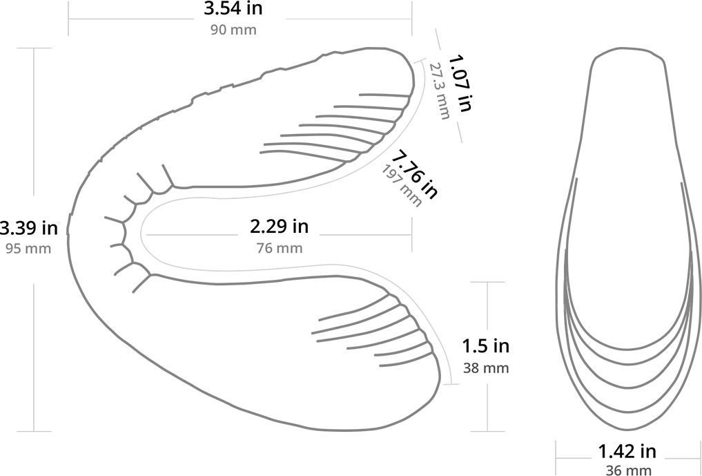 Illustrated outline of the Lovense Dolce showcases the measurements of various parts of the Dolce. | Kinkly Shop
