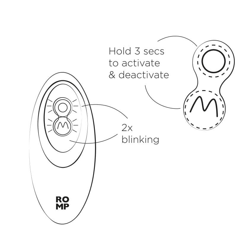 An illustrated image that showcases how to operate the Travel Lock on the ROMP Reverb. This illustrated image shows the two buttons and then showcases an up-close shot of the two buttons. Text on the image reads "Hold 3 seconds to activate and deactivate. It will blink two times." | Kinkly Shop