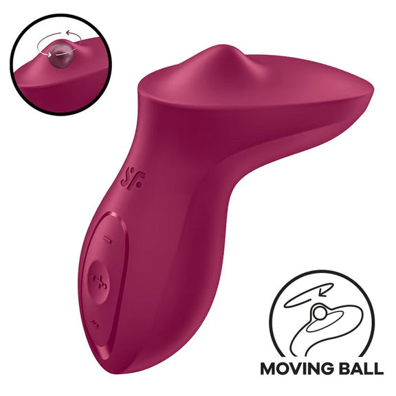 The Satisfyer Exciterrr shown in front of a plain white background. A nearby icon showcases the "Moving Ball" design. | Kinkly Shop