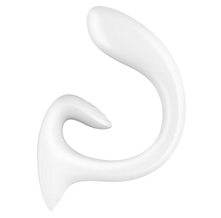 Side view of the Satisfyer G for Goddess. The insertable shaft is a deep g-spot curve. | Kinkly Shop