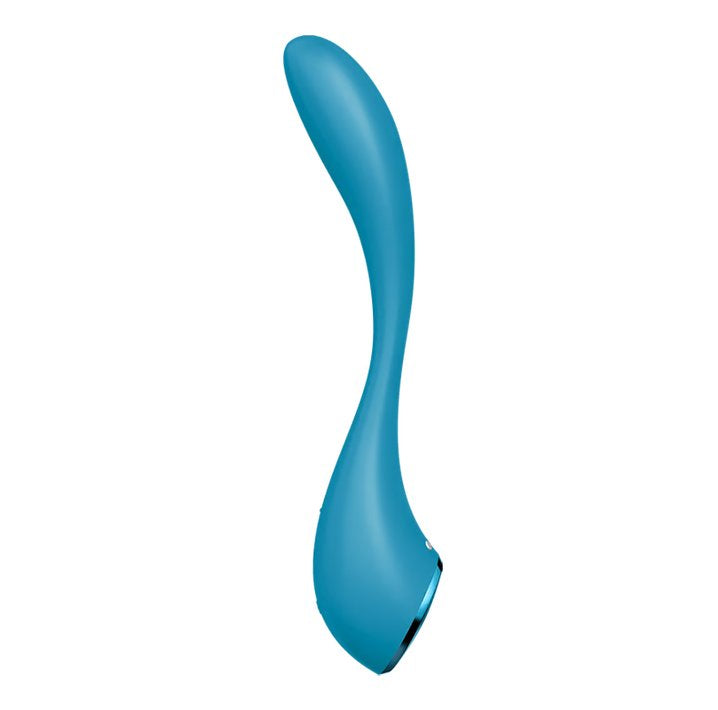 The Satisfyer G-Spot Flex 5 shown from the side. The base looks wide and flat with a tip that's curved. | Kinkly Shop