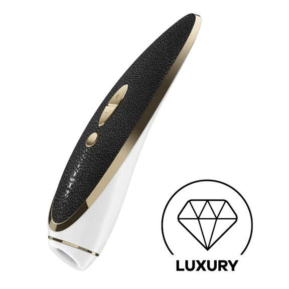The Satisfyer Luxury Haute in front of a plain white background. A badge in the corner states "luxury". | Kinkly Shop