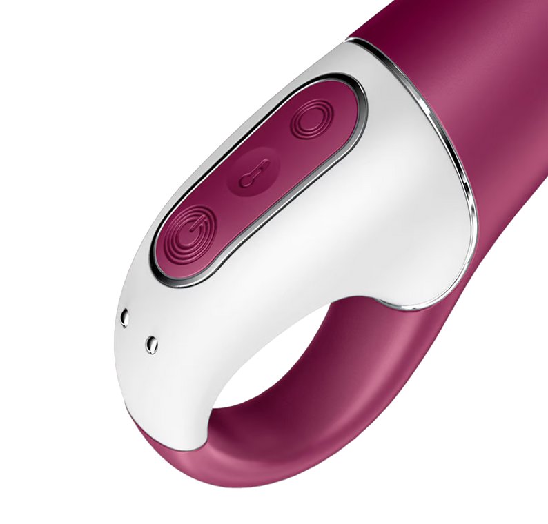 Close-up of the three button control panel on the base of the Satisfyer Hot Spot Warming. This makes for easier control of the vibrator's settings. | Kinkly Shop