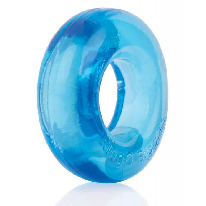 Close-up of the Screaming O RingO Biggie material. This showcases the semi-translucent material of the cock ring. It's possible to see the background white through the material of the ring. | Kinkly Shop