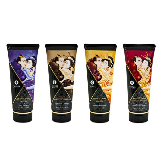 All of the tubes of the Shunga Kissable Massage Cream shown side-by-side. | Kinkly Shop