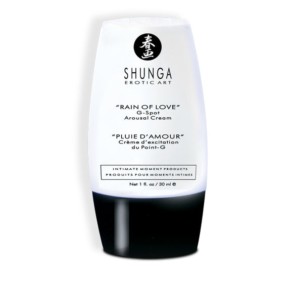 Bottle of the Shunga Rain of Love G-Spot Cream in front of a plain white background | Kinkly Shop