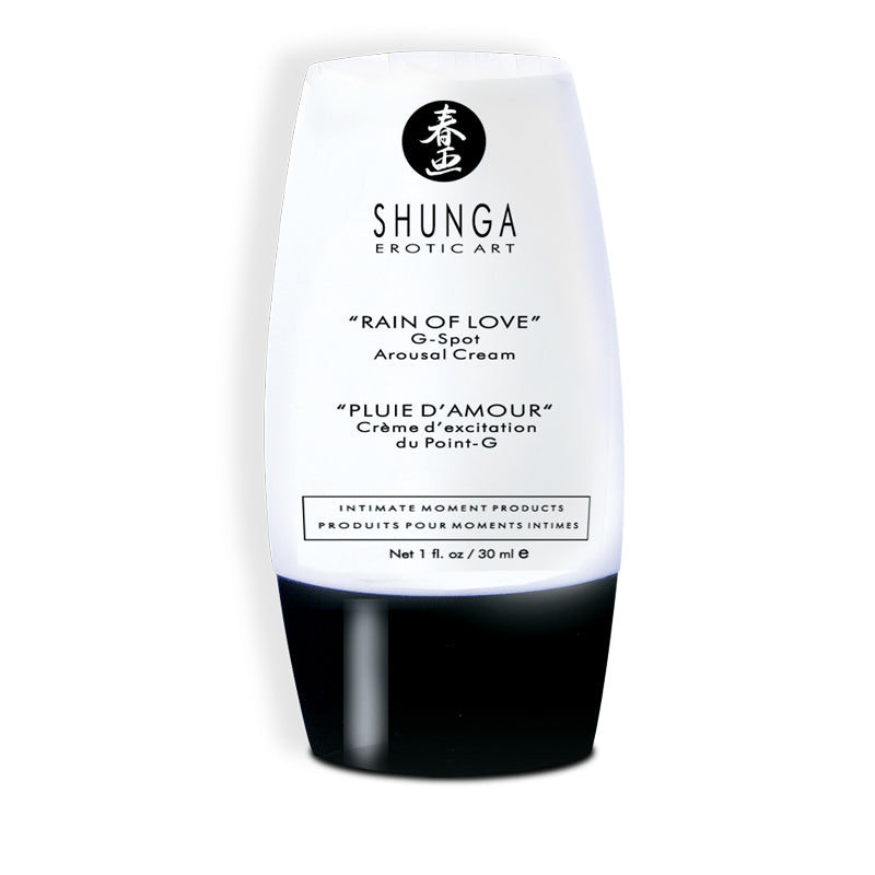 Bottle of the Shunga Rain of Love G-Spot Cream in front of a plain white background | Kinkly Shop