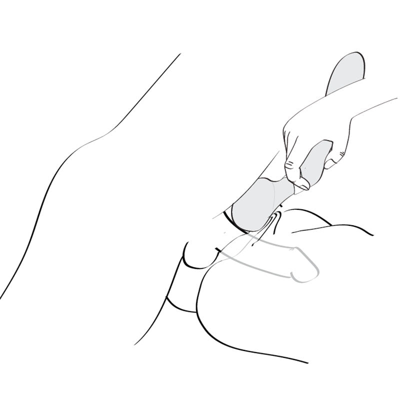Illustration showcasing a couple having penis-in-vagina sex. A person holds the vibrating wand massager head up against the clitoris for pleasure. | Kinkly Shop