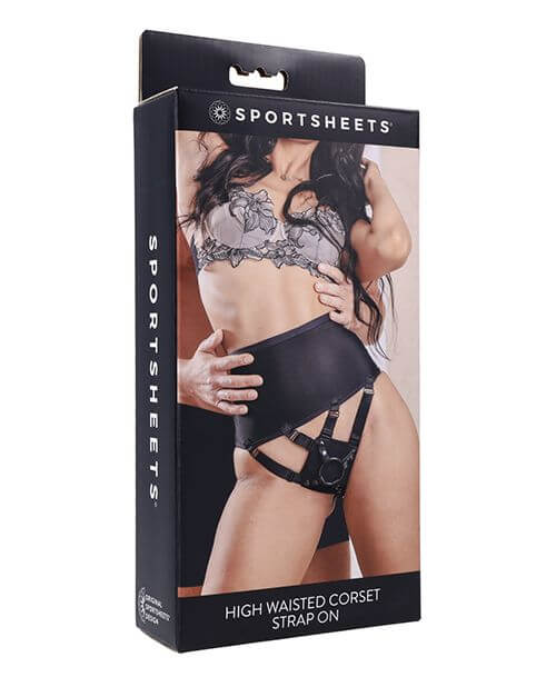 Packaging for the Sportsheets High Waisted Strap-On Corset Harness | Kinkly Shop