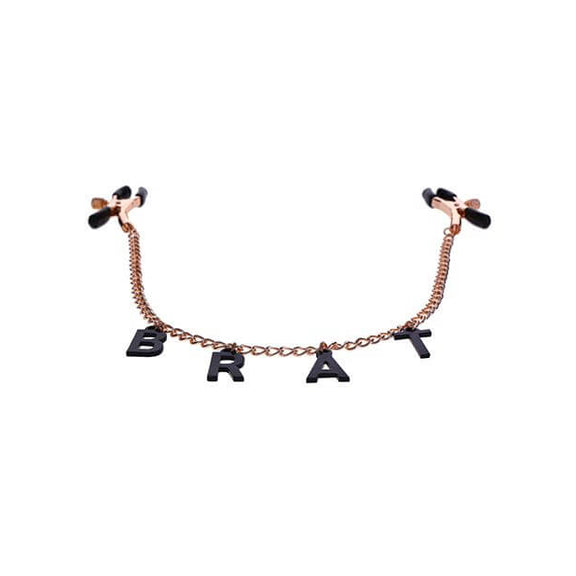 Close-up of the "BRAT" letters on the chain. They look like large charms, and they have some width to them. | Kinkly Shop