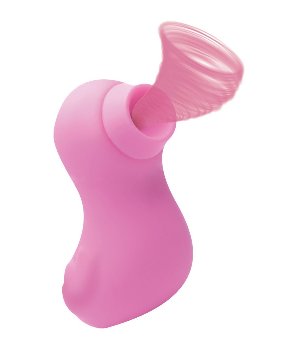 The Inmi Shegasm Sucky Ducky with a small tornado coming out of its mouth, showcasing the air suction design of the toy. | Kinkly Shop