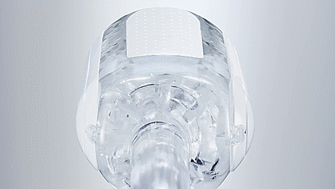 GIF showcases a clear glass dildo sliding in and out of the Tenga Flip Zero, showcasing how flexible and snug the texture is around the shaft. | Kinkly Shop