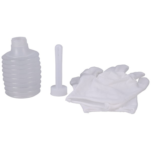 Cleaning accessories that come with the Signature Dolls TransGirl - Natalie Mars. There's the enema bulb and tip and the gloves. | Kinkly Shop
