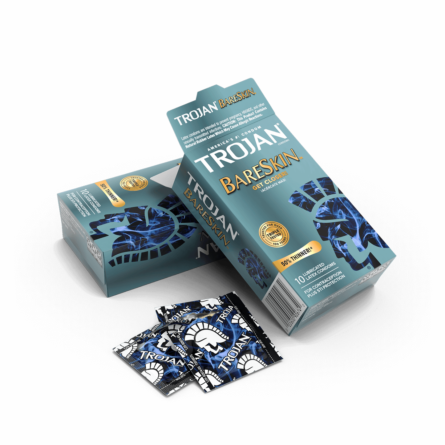 An opened box of 10 condoms with some of the individually-wrapped condoms scattered near it. | Kinkly