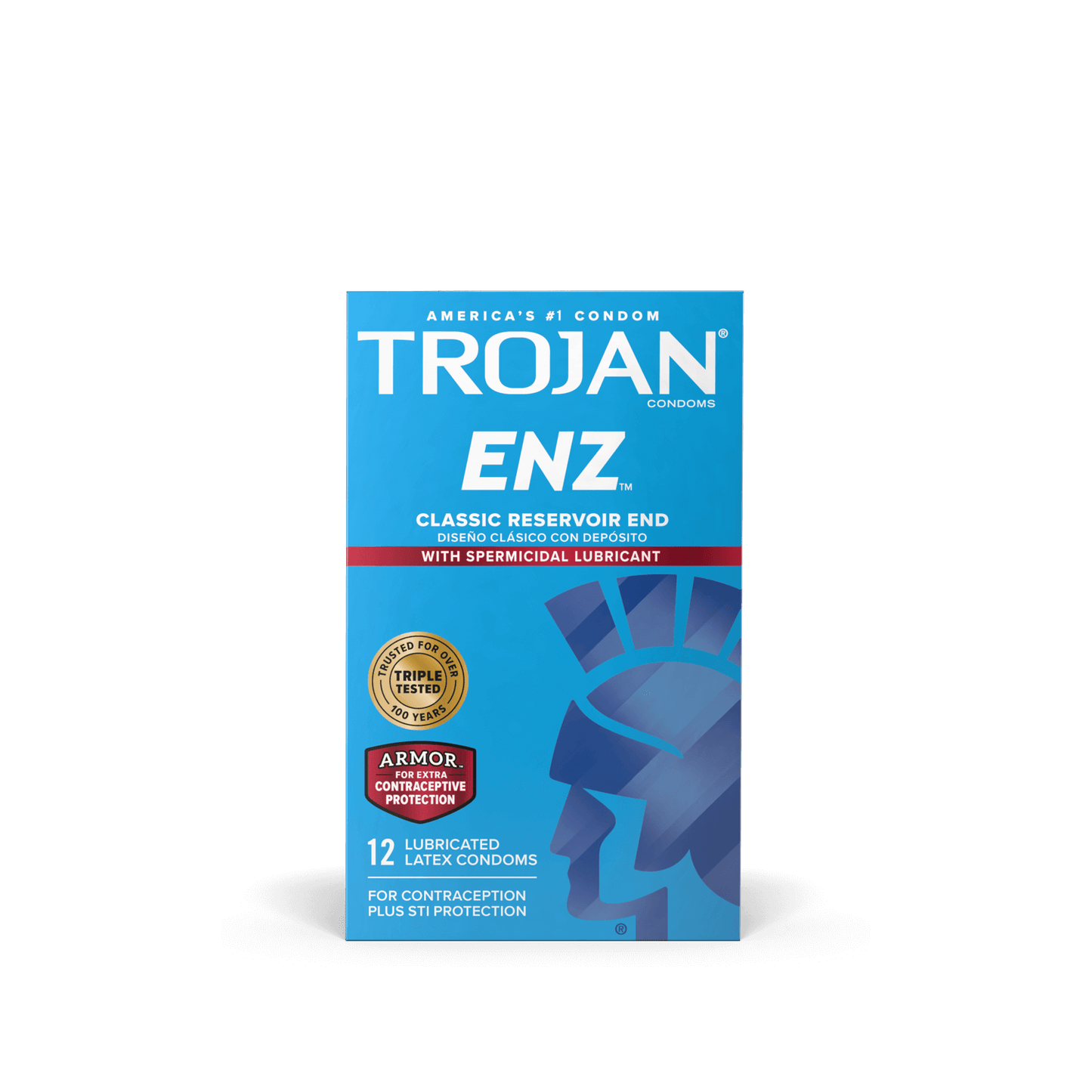 Packaging for the 12 pack of the Trojan ENZ Spermicidal Lubricated | Kinkly