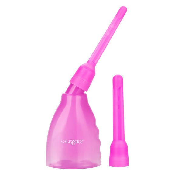 Ultimate Douche in Purple. The slender nozzle is screwed on the top of the douche while the thicker nozzle is sitting next to it. | Kinkly Shop