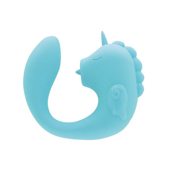 Side profile of the Unihorn C Horse, showcasing the unihorn-like "face" that offers external stimulation with the "body" that slide inside for dual stimulation | Kinkly Shop