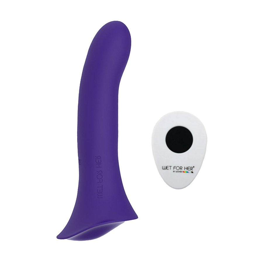 Wet for Her Fusion 2.0 with Grinding Base shown next to the wireless remote control that it comes with | Kinkly Shop